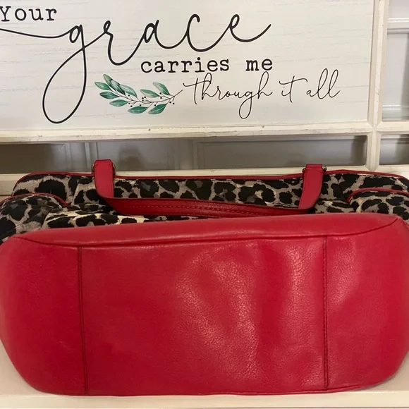 Coach Ocelot RARE Leopard Print Tote Bag with Red Leather Accents - Picture 6 of 8